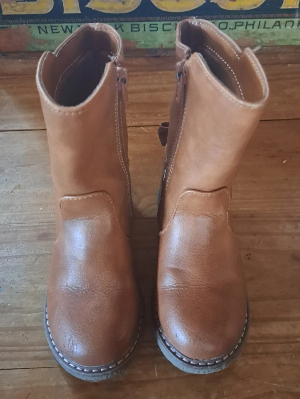 Cat & Jack Brown Riding Boots w/ Side Zippers & Decorative Bows, Toddler Size 6